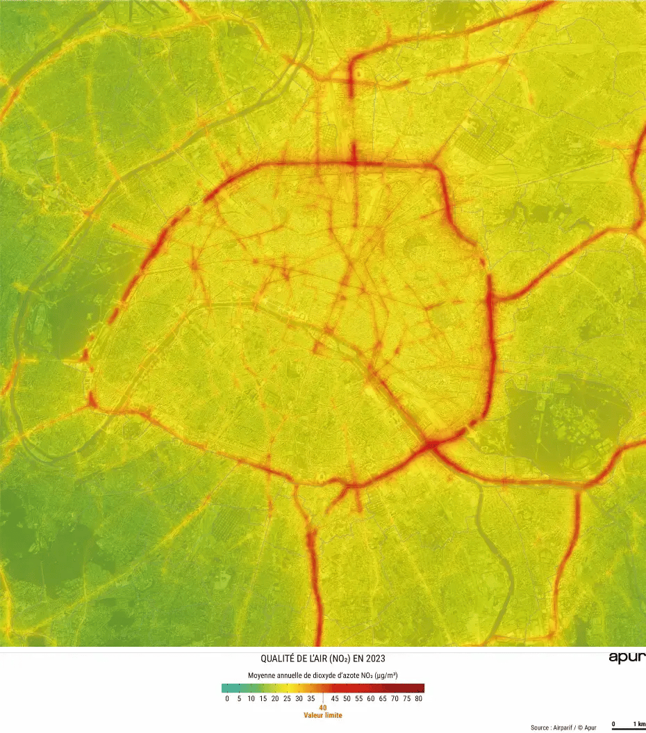 Carte de Paris - pollution de l'air (2023)